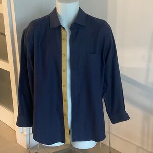 Paul Fredrick Navy Shirt with Yellow Accents Slim Fit Shirt 16.5x32
